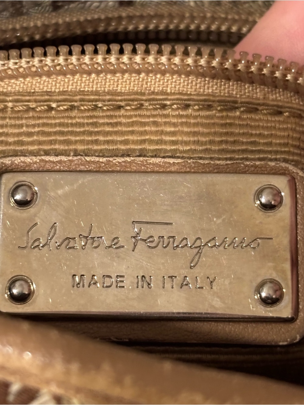 Salvatore Ferragamo Beige and Brown Monogram Crossbody Shoulder Bag - Picture 5 of 10